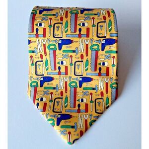 SAVE THE CHILDREN Neck Tie 100% Silk TOOL TIME Colorful Pattern of Tools 57 1/4"